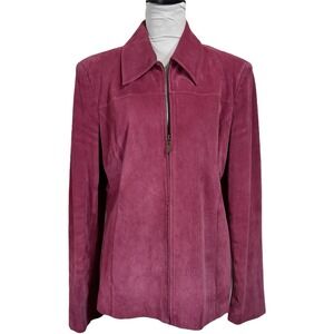 Vintage Pritti Pink Suede Leather Jacket Size Large Full Zip Pockets Cowgirl Y2K